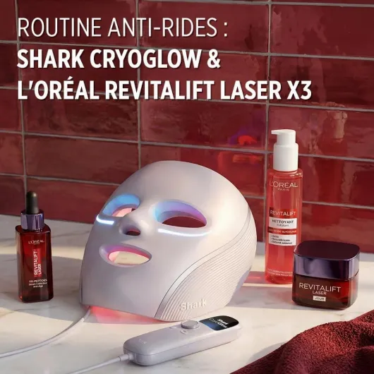 Cryoglow x L'Oréal Paris – Coffret Masque LED avec technologie de refroidissement du contour des yeux + Routine Revitalift Laser anti-âge (nettoyant, sérum, crème) CryoGlow x Revitalift Laser Anti-Âge