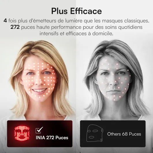 Glow Masque LED Visage Sans fil, Lumière Rouge, 4 Modes de Lumière Noir