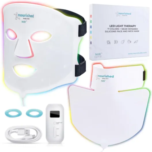 Masque LED 7 couleurs visage et cou avec infrarouge proche - Luminothérapie bleue, rouge pour le visage - 228 LED - Outil de soin pour l'anti-âge