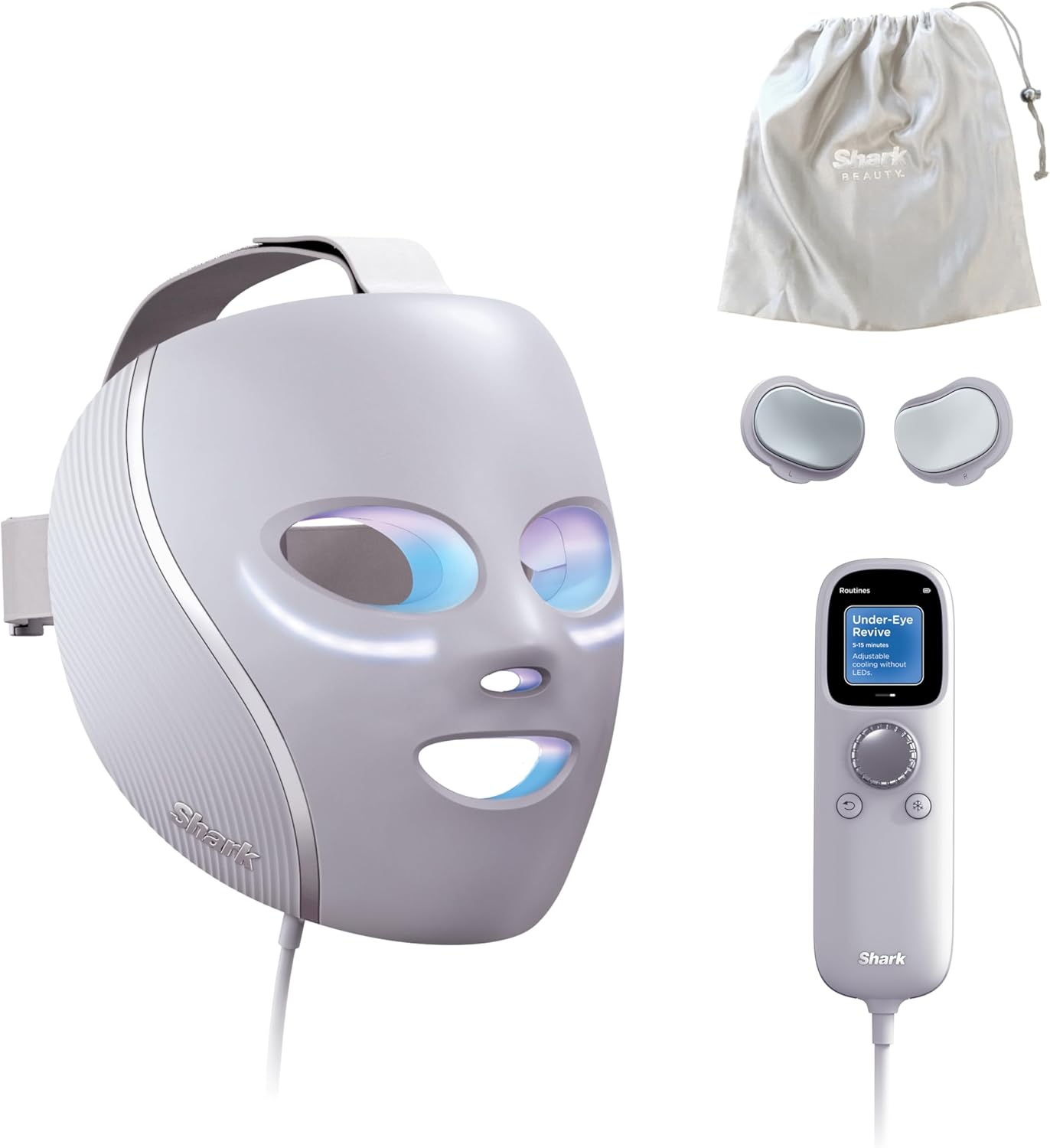 Shark CryoGlow Masque LED avec rafraîchissement du contour des yeux, LED rouge et bleue, photothérapie par lumière infrarouge, USB-C, télécommande, sac de rangement, sangles réglables, lilas FW312EUPL