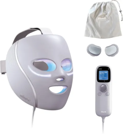 Shark CryoGlow Masque LED avec rafraîchissement du contour des yeux, LED rouge et bleue, photothérapie par lumière infrarouge, USB-C, télécommande, sac de rangement, sangles réglables, lilas FW312EUPL