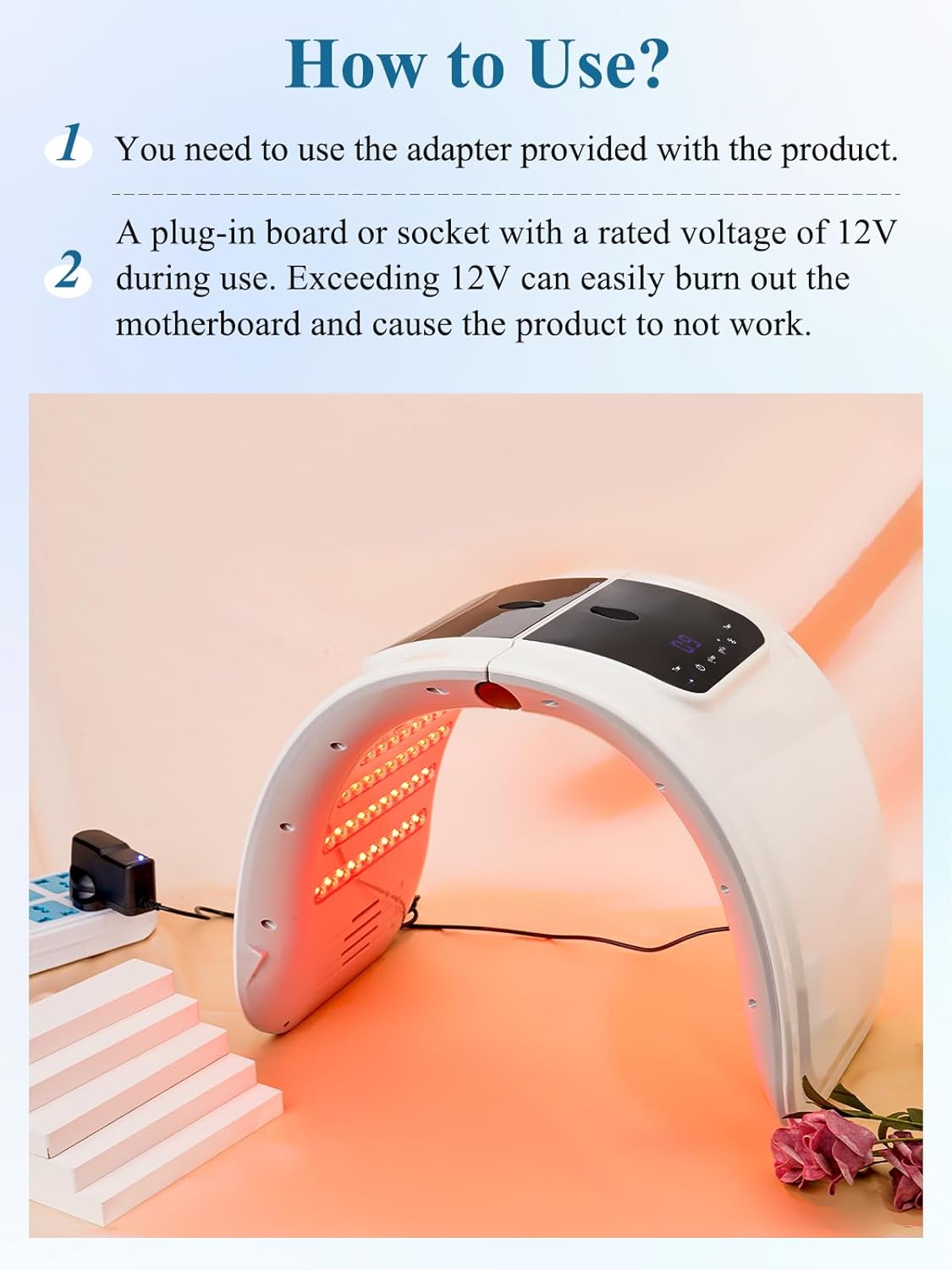 Masque LED Visage 7 Couleurs: Pliable Masque Luminothérapie Visage avec Fonction Spray - Masque Facial LED Pour Anti-âge Rajeunissement
