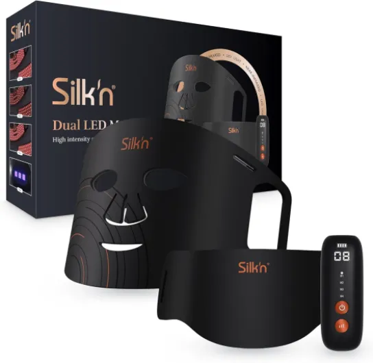 Silk'n Masque Visage et Cou LED Set I Dual LED Set I Masques pour le visage et cou avec la Lumière Rouge Anti-Âge I Noir