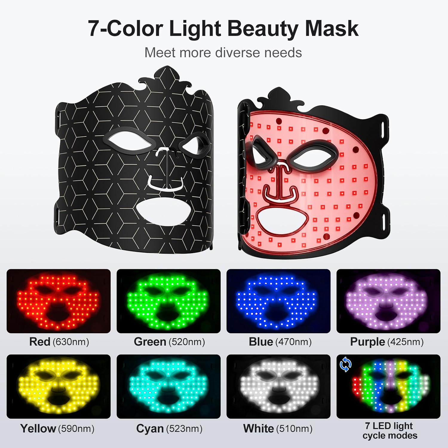 Masque Led Visage en 7 Couleurs,Masque Visage LED, Rajeunissants, Anti-Âge, Rechargeable et Portable Masque Led,Peut être utilisé à la maison,Led Mask,Noir