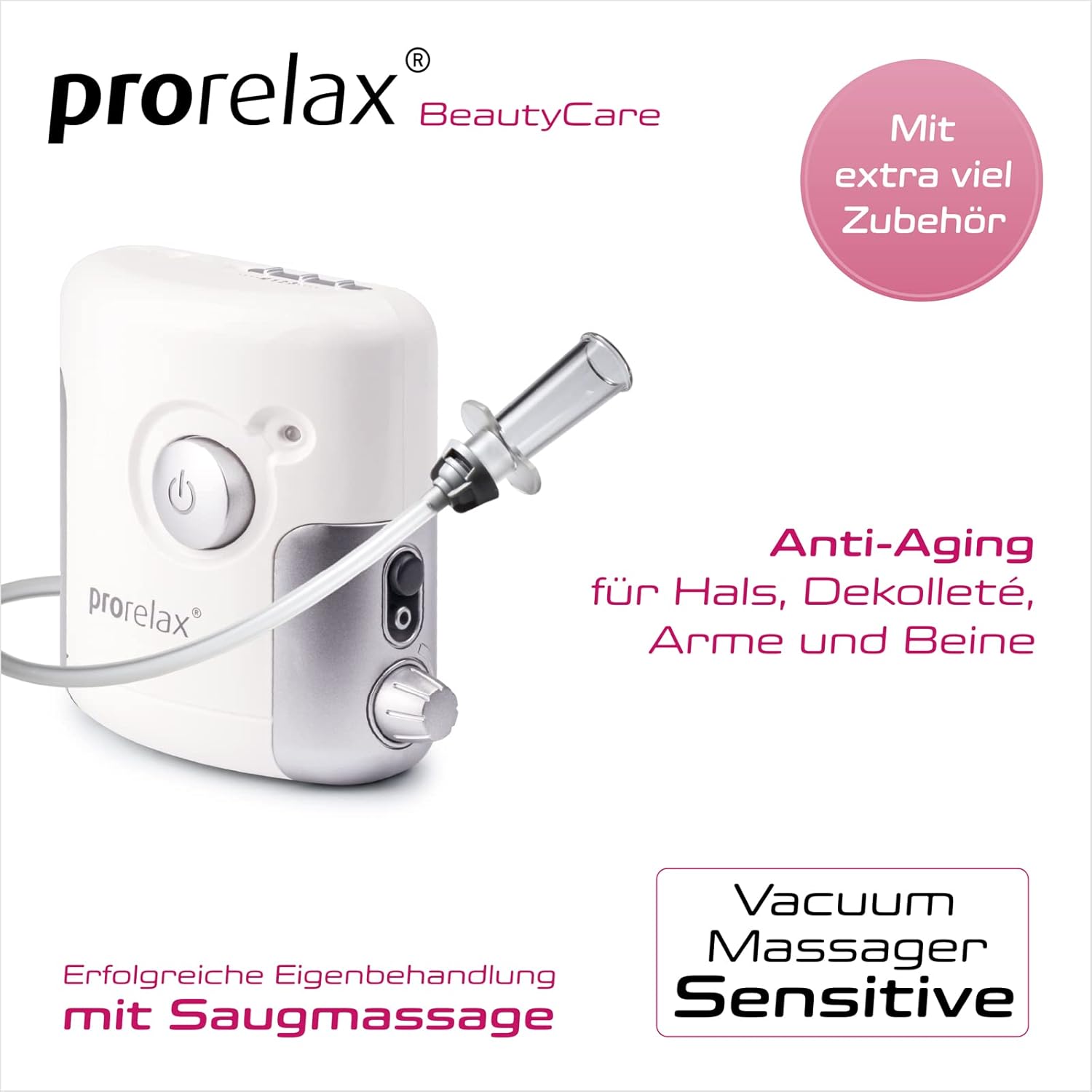 Prorelax Appareil de massage à vide SENSITIVE - Anti-cellulite - Massage électrique par ventouses - 3 ventouses de tailles différentes - Force d'aspiration réglable