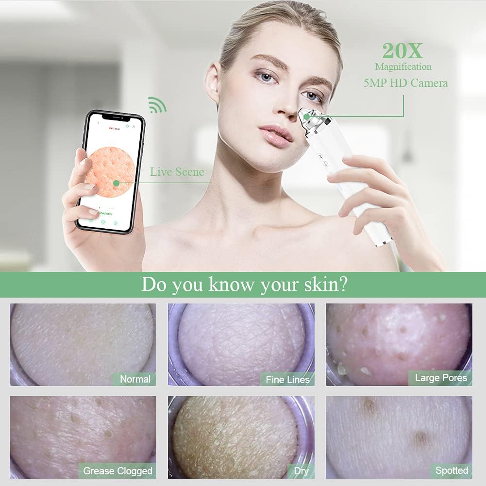Aspirateur Point Noir, prabensei Nettoyant Pour Pores Du Visage Visible WIFI Amélioré Avec Caméra à Boutons Avec 6 Têtes d'aspiration Outil d'aspiration électrique Rechargeable