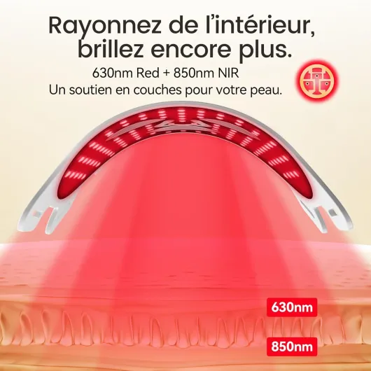 Masque LED Visage & Cou avec Proche Infrarouge, 7 Couleurs, Silicone Flexible, Sangles Réglables, Soin Lumineux à Domicile (Rose)