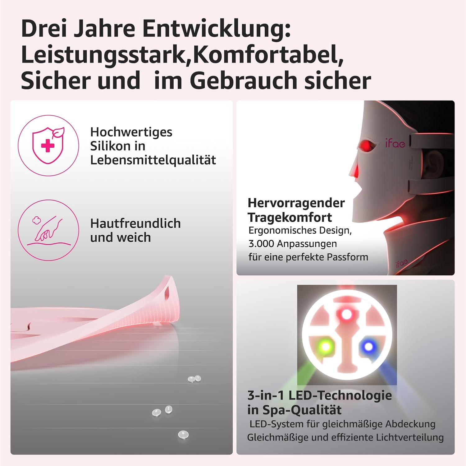 Masque LED pour le Visage, 630 nm et 830 nm, Masque en Silicone à Lumière Rouge, 396 puces, Lumière Rouge, avec Minuterie 5/10/15/20, Adapté à tous les Types de Peau