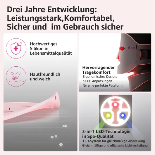 Masque LED pour le Visage, 630 nm et 830 nm, Masque en Silicone à Lumière Rouge, 396 puces, Lumière Rouge, avec Minuterie 5/10/15/20, Adapté à tous les Types de Peau