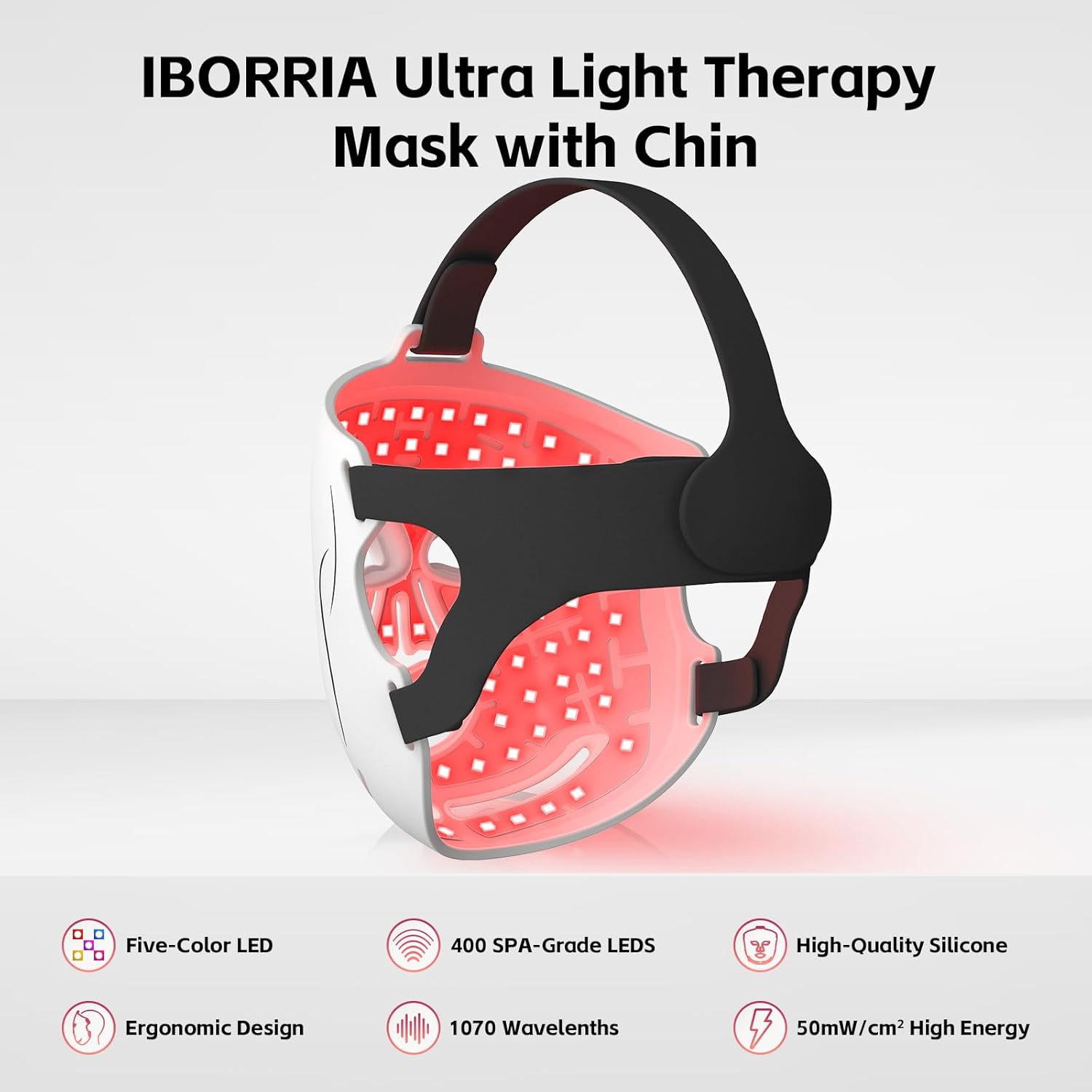 Masque Visage LED, Luminothérapie Infrarouge Proche de la Mâchoire, Masque Facial Beauté avec 400 LEDs Rouge & Bleu & Jaune, Soins de la Peau à Domicile et en Voyage, 3 Modes avec Télécommande