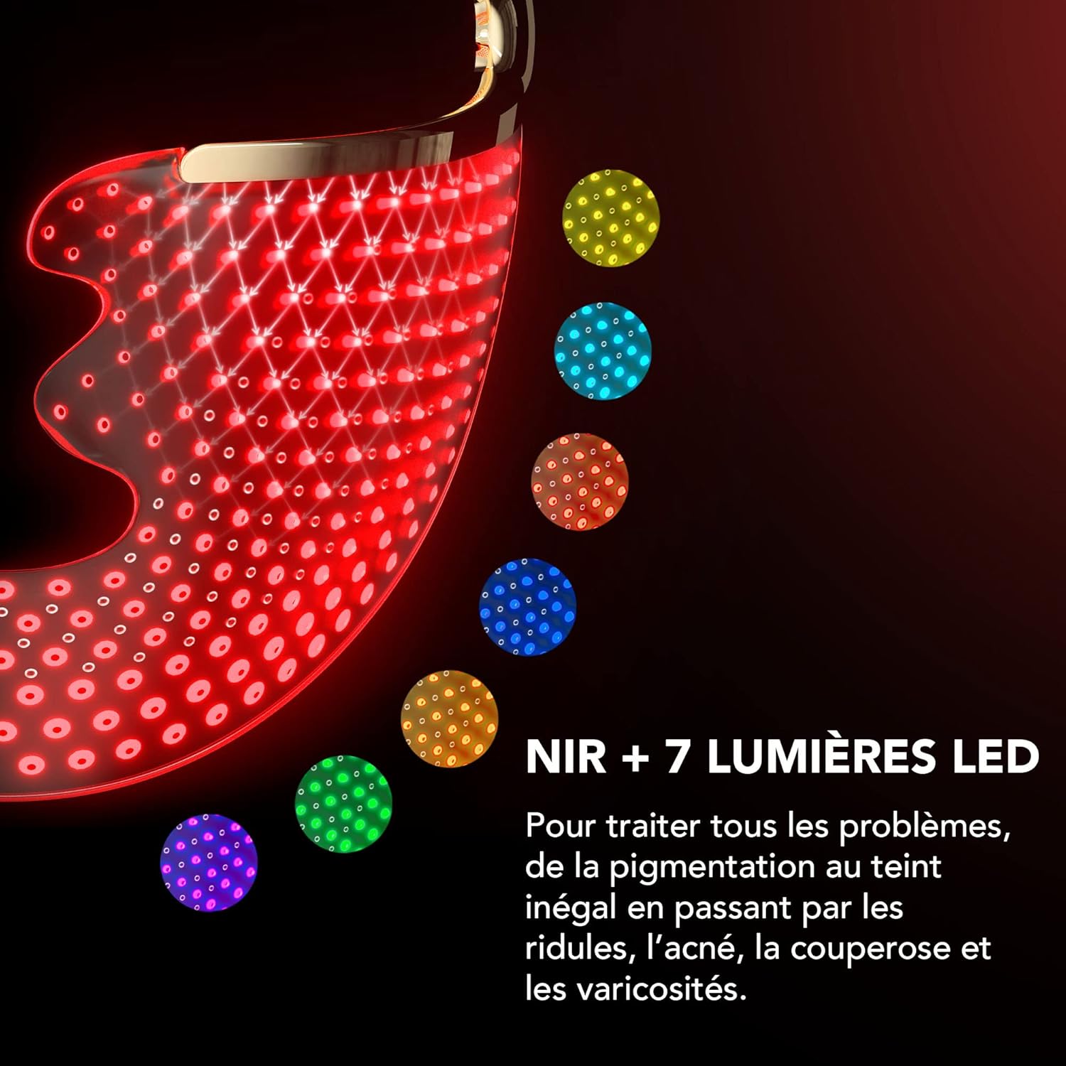 202 Masque LED visage sans fil avec étui de voyage – Soin anti-âge avec 8 réglages lumineux – 600 points lumineux pour traitement ciblé et soin visage – Kit de voyage léger et durable