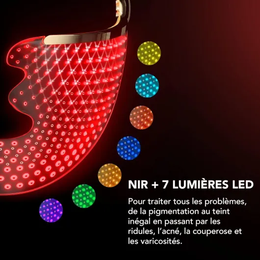 202 Masque LED visage sans fil avec étui de voyage – Soin anti-âge avec 8 réglages lumineux – 600 points lumineux pour traitement ciblé et soin visage – Kit de voyage léger et durable