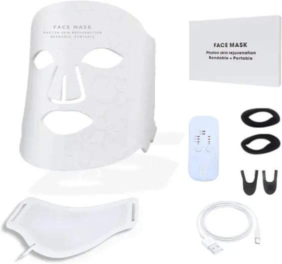 Charli & Beaux Masque facial LED avec fixation au cou 7 couleurs LED rechargeable Lumière multi-LED pour usage domestique Charge USB 5 V blanc