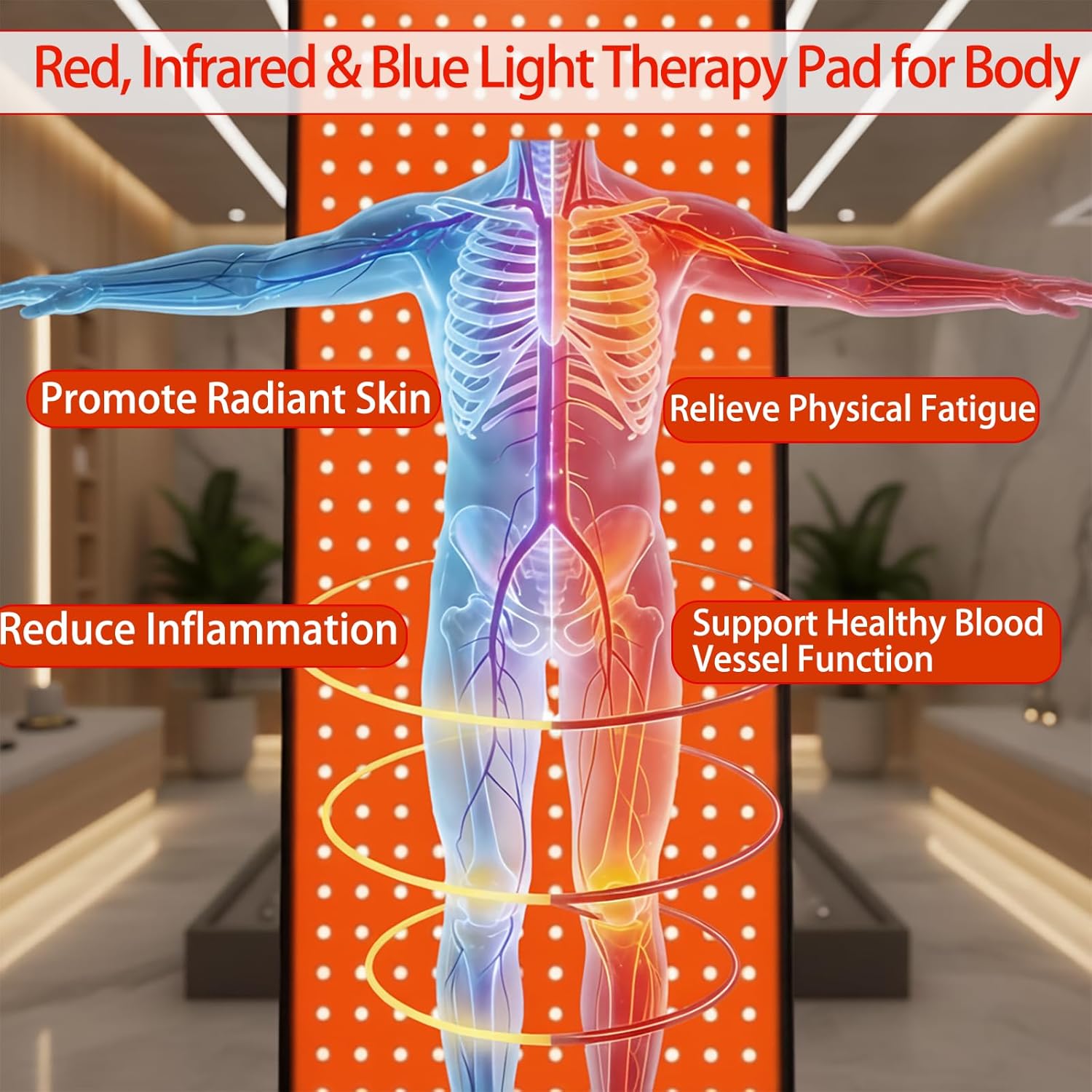 Tapis Lumière Rouge & Infrarouge & Bleue 660/850/470nm – 4 Modes, 6 Niveaux, Télécommande, Minuteur, Batterie 3000mAh, Recharge USB-C – Usage Bien-Être Corps Entier (100x40CM)