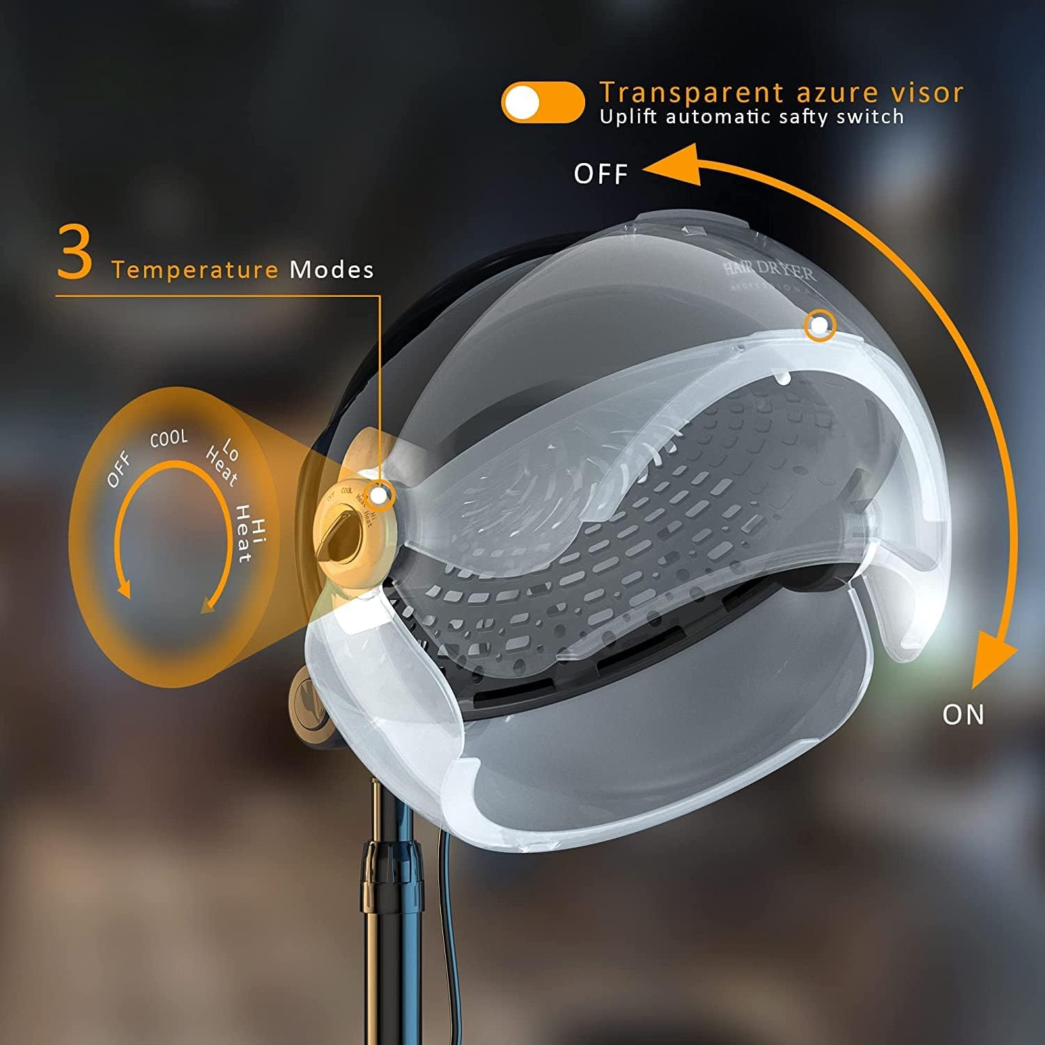 Casque Chauffant Cheveux Afro, Casque Seche Cheveux, Casque Vapeur Cheveux Pour Soin, Hair Steamer, 1650W, 3 modes de température, sèche-cheveux ion, hauteur 85-150 cm (noir)
