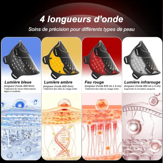 Masque LED, Masque LED Visage Luminothérapie, Masque de thérapie par lumière rouge avec 3 modes d'éclairage, Anti-Âge Beauté Luminothérapie pour Tous Les Types de Peau à la Maison (Noir doré)
