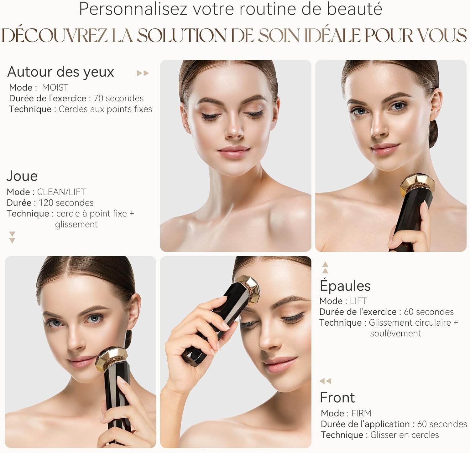 ANLAN Appareil Visage Anti-Âge RF,5 Modes Nettoyage, Hydratation, Froid, Raffermissant, Lifting - Tête en Or 18K, Pour Peaux Sensibles, Visage, Cou, Jambes, avec Accessoires Noir, Doré