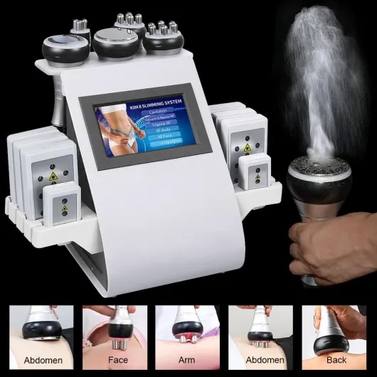 Machine de cavitation corporelle, 6 en 1 professionnel de levage de la peau, masseur radiofréquence, dispositif de réduction du vide multipolaire pour bras, taille, cuisse, hanche, jambe