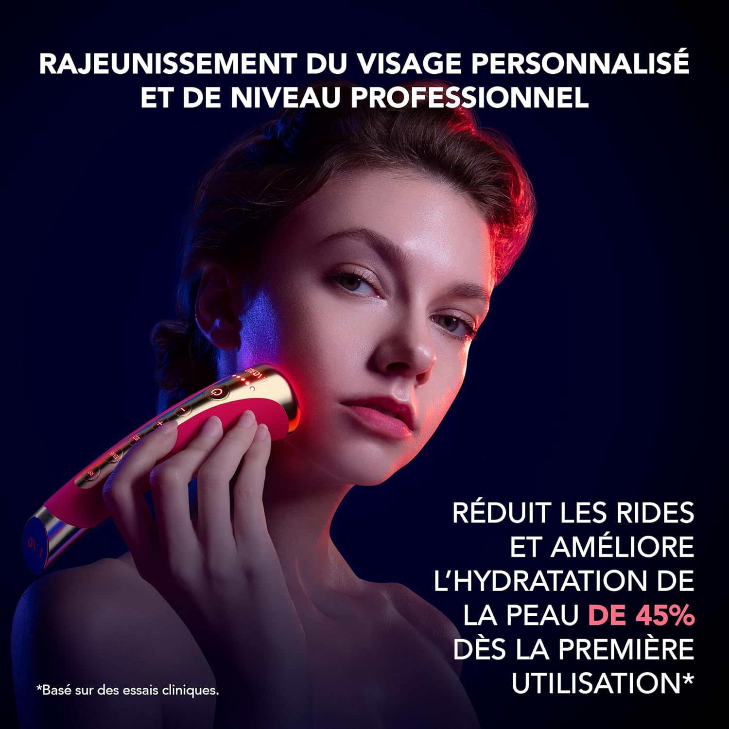 102 Pink Ruby - Radiofrequence Facial - Appareil Anti Rides Visage - 8 LED - Anti-âge - Masseur Visage T-Sonic - Raffermissement - Electrostimulation Visage - Thérapie à lumière rouge