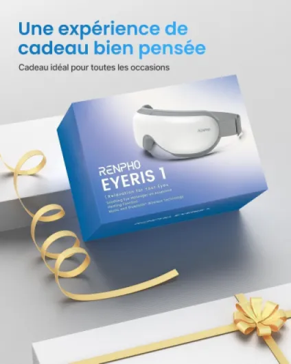 Cadeau Fete des Meres, Eyeris 1 Masseur Oculaire avec Chaleur, Chauffant Masseur Masque yeux avec Musique Bluetooth pour les migraines, réduit la fatigue oculaire améliorent le sommeil Blanc