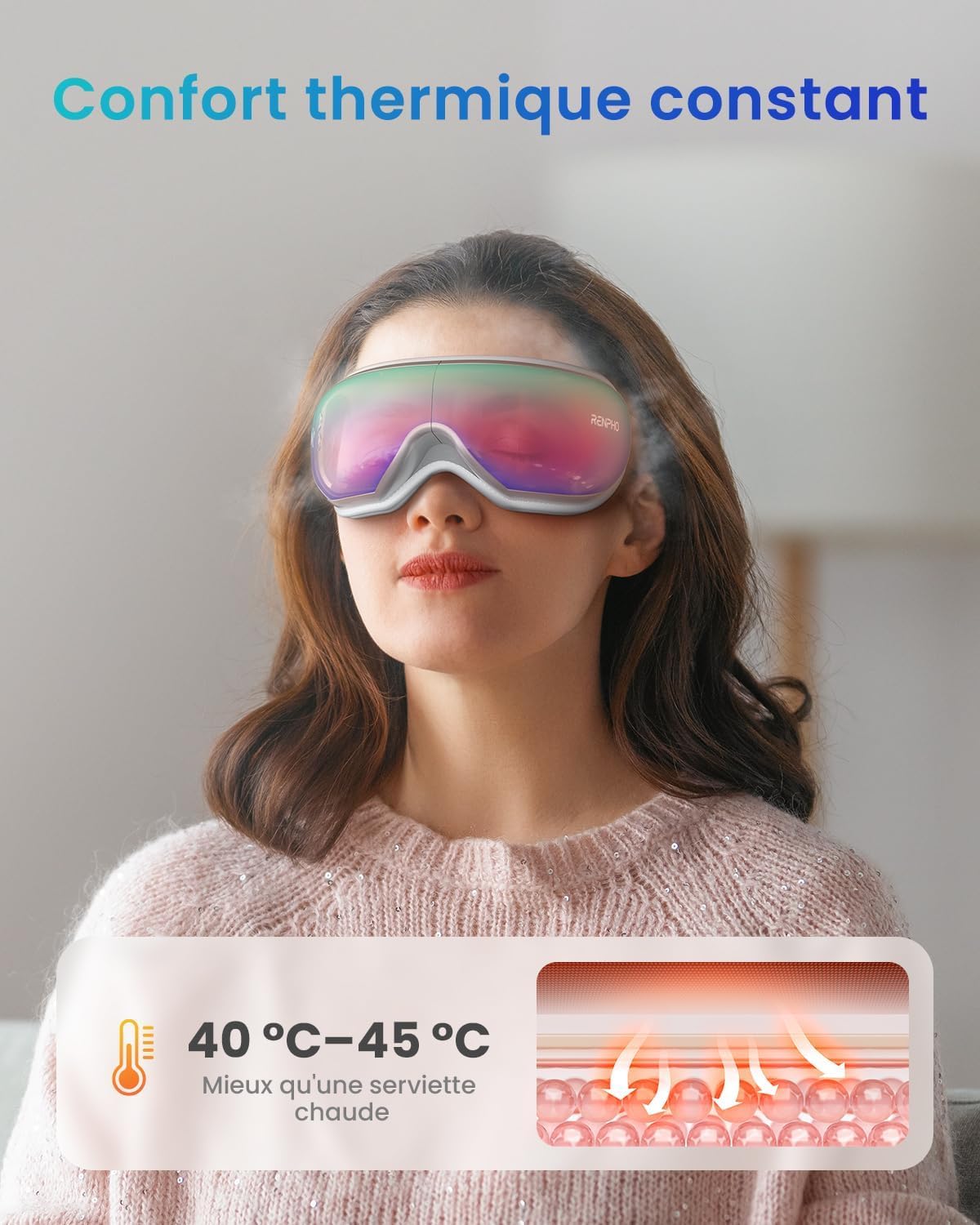 Masseur oculaire avec télécommande et chaleur, masque de massage des yeux rechargeable avec musique bluetooth pour soulager la fatigue oculaire, poches oculaires sec améliorer le sommeil Bleu Vert