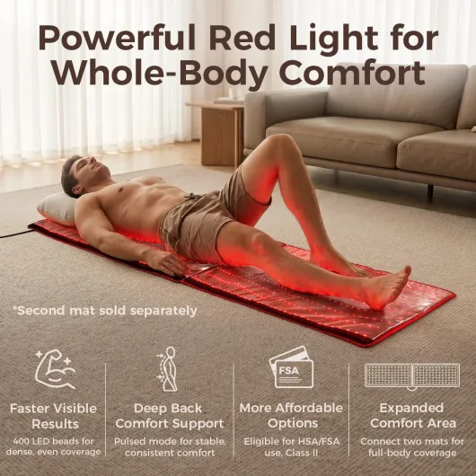BestQool Tapis à Lumière Rouge, 660nm & 850nm, Triple Puce, Modes Pulsés 10Hz & 40Hz, 5 Niveaux d’Intensité, Grand Format 96,9 × 61 cm, 70W Rouge Max