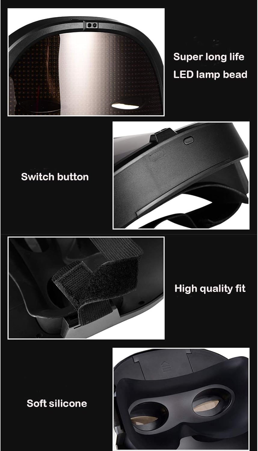 Masque LED avec Bluetooth contrôlé par Application, Masque Brillant Personnalisable Batterie