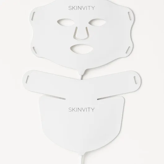 Masque facial LED en silicone - Photothérapie avec lumière rouge, bleue et infrarouge - Améliore la fermeté et la texture de la peau - Traitement anti-âge pour visage, cou et décolleté - De SKINVITY