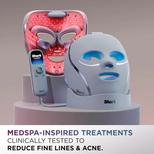 CryoGlow FW312PL Masque facial à LED (éligible FSA/HSA*) avec refroidissement sous les yeux, anti-âge et réparation des imperfections, LED rouge et bleue, thérapie par lumière infrarouge, USB-C Lilas Chill