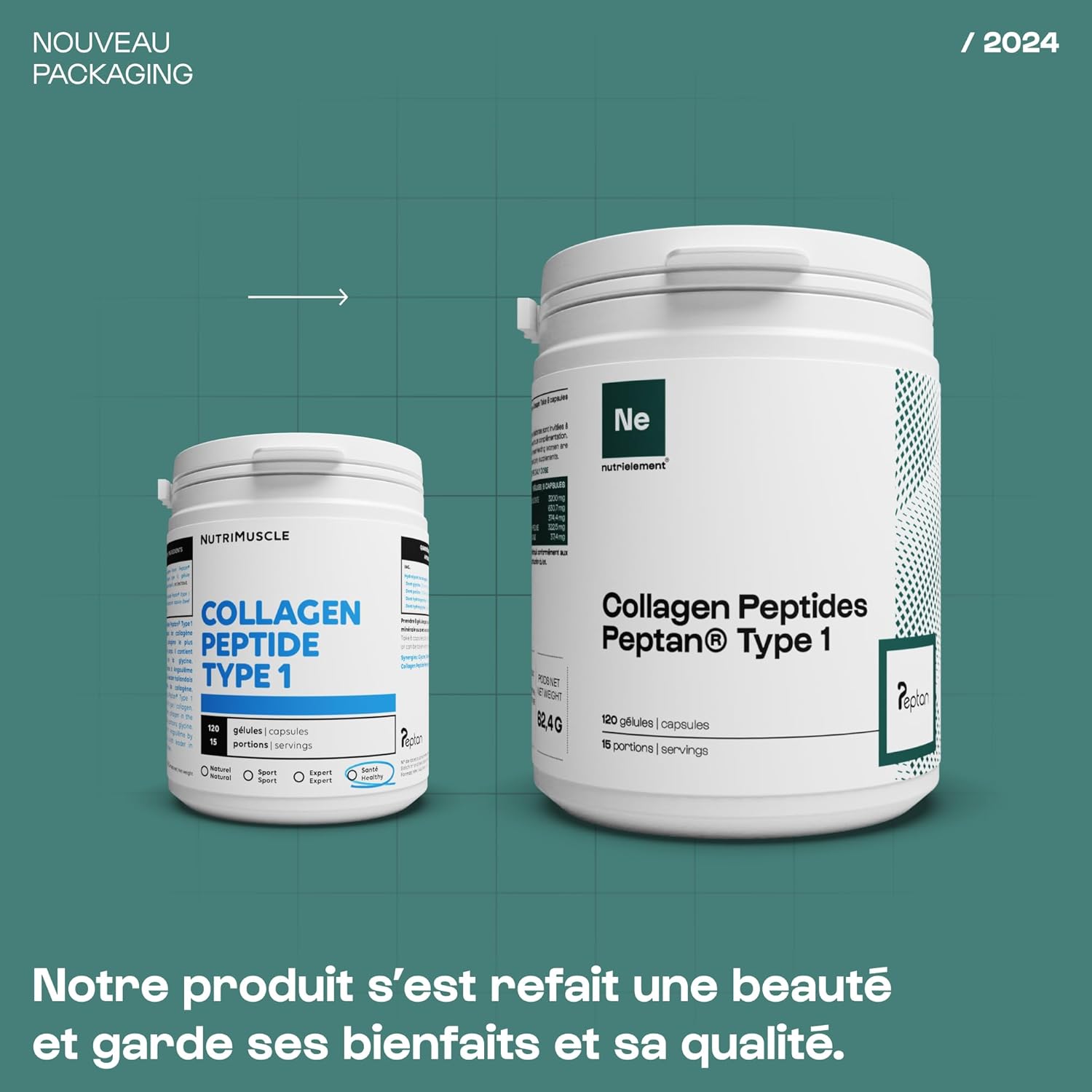 Nutrielement - Collagène Peptide Type 1 en poudre 500g - Collagene hydrolysé - Complément alimentaire Tendons, Articulations, Peau et Cheveux - By Nutrimuscle