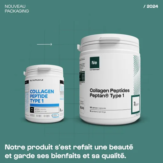 Nutrielement - Collagène Peptide Type 1 en poudre 500g - Collagene hydrolysé - Complément alimentaire Tendons, Articulations, Peau et Cheveux - By Nutrimuscle