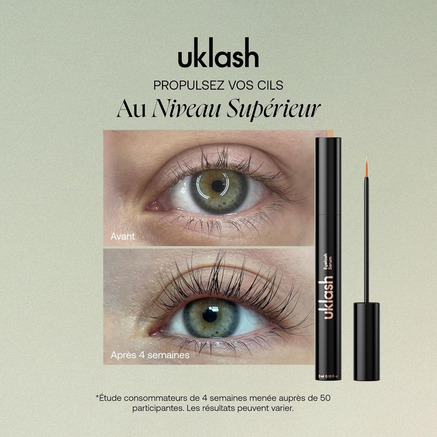 UKLASH Sérum Pousse Cils - Sérum de Croissance pour des Cils Plus Longs et Plus Denses - Formule Clinique de 3ml Compatible avec Extensions de Cils - Végan et Cruelty-Free