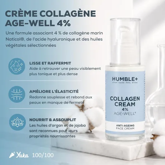 + Crème Collagène Marin 4% - Collagène Marin Hydrolysé, Acide Hyaluronique, Huile d'Argan et Jojoba - Soin Visage Quotidien - 50 mL