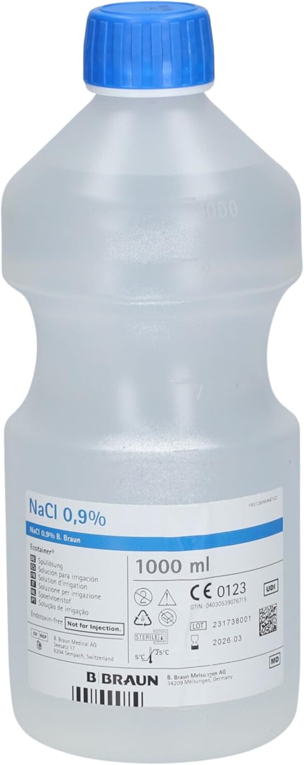 B-BRAUN - Sérum Physiologique - Fluidifie et Humidifie les Muqueuses Nasales - Élimines les Sécrétons - Permet le Rinçage & Le Traitement des Plaies - Hydratation des Bandages - Lot de 2x1L