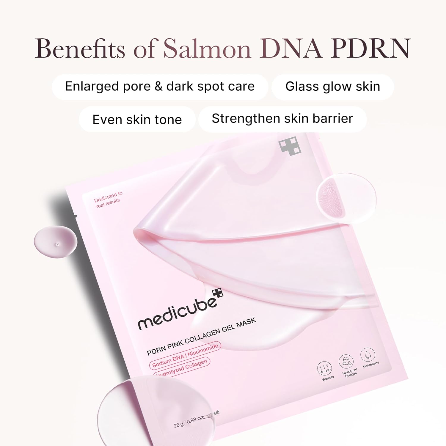 Duo Masques Hydrogel Éclat Pour un Teint Uniforme & un Éclat Radieux: Masque Gel Rose PDRN & Collagène de Saumon (Lot de 4) et Masque Gel Doré à l'Acide Kojique & Curcuma (Lot de 4)
