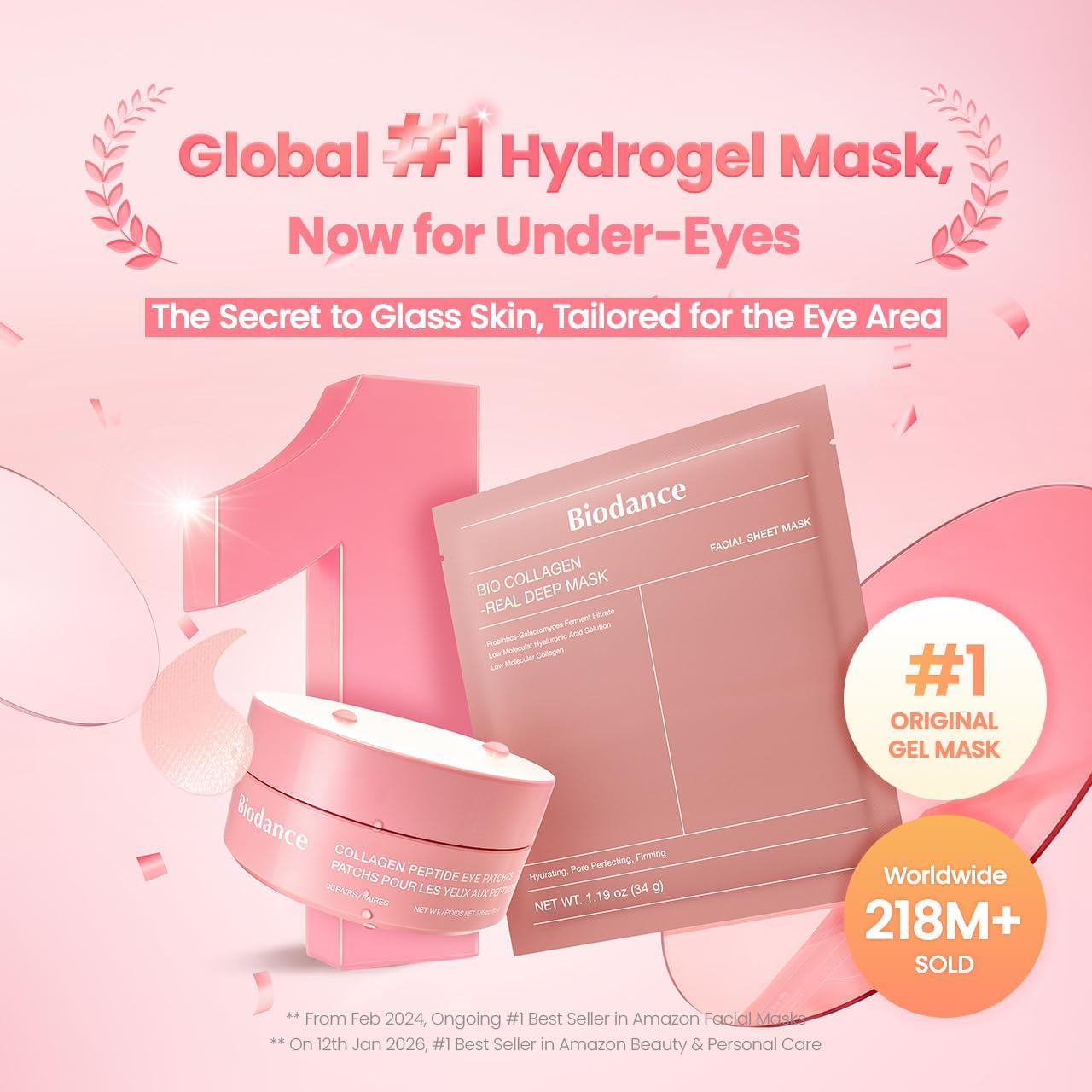 Collagen Peptide Under Eye Patches, Patchs Yeux Hydrogel aux Peptides de Collagène, Pour Cernes, Poches et Ridules, K-Beauty Coréenne, 60 Patchs