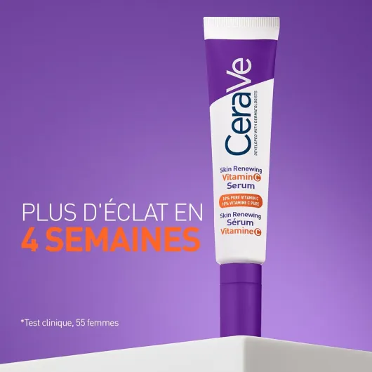 CeraVe - Sérum Vitamine C Visage Skin Renewing - Sérum Anti-Taches - Peau Plus Eclatante Après 8 Semaines* - Vitamine C Pure + Acide Hyaluronique + 3 Céramides - Convient aux Peaux Sensibles - 30 ml